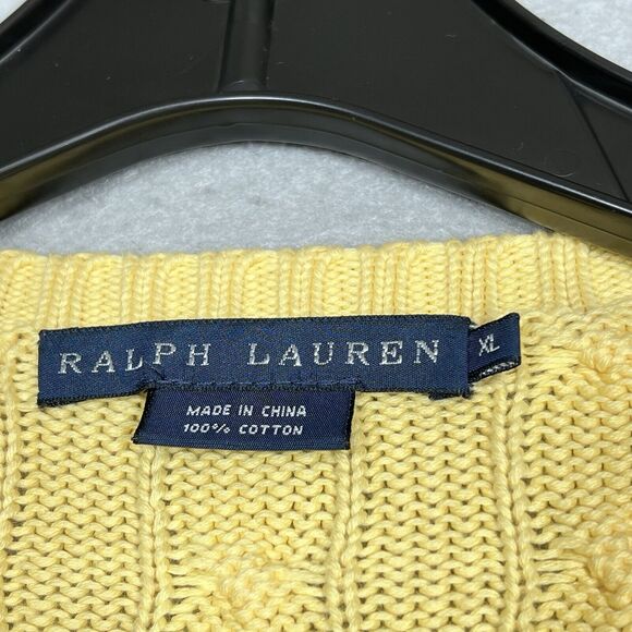 Polo Ralph Lauren Sweater Womens XL X-Large Yellow Cotton Cable Knit Crew Neck - Picture 9 of 12